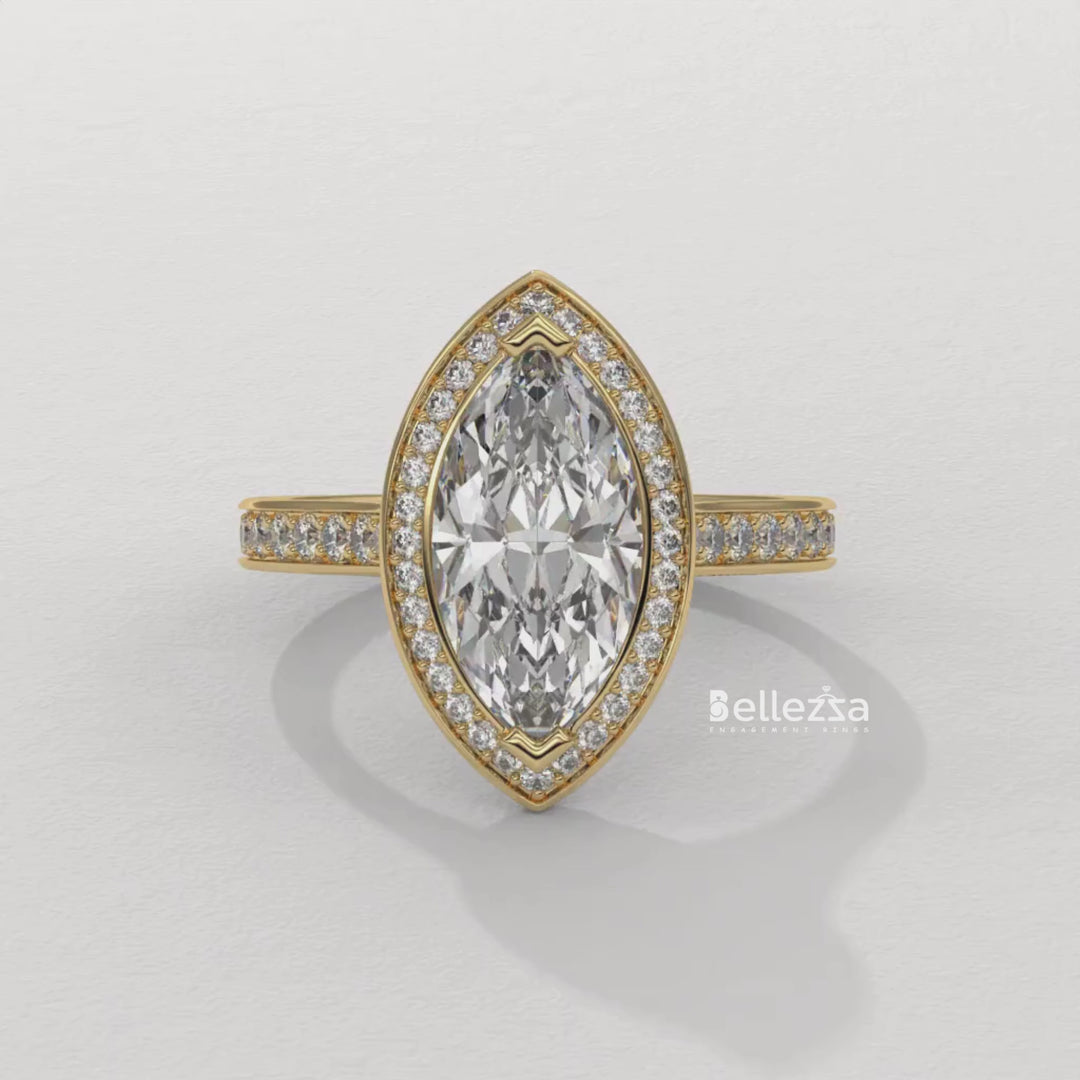 2.0-3.0CT Marquise Cut Halo Pave Setting Lab Grown Engagement Ring