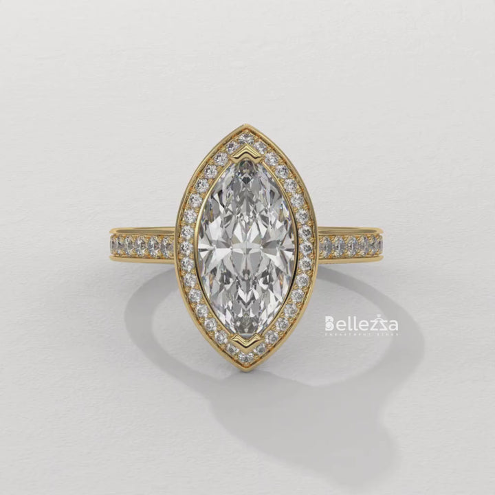 2.0-3.0CT Marquise Cut Halo Pave Setting Lab Grown Engagement Ring
