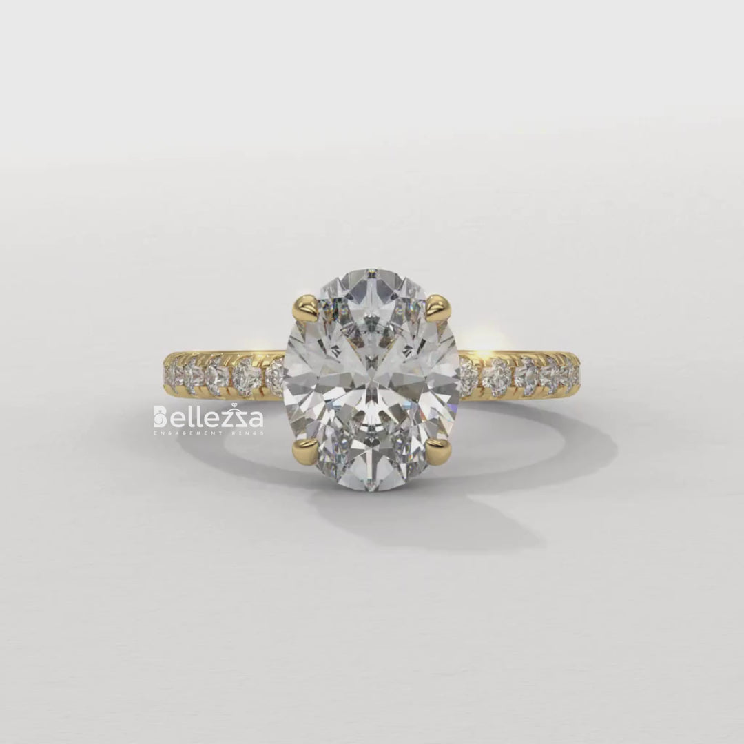 1.50-2.50CT Oval Cut CVD Diamond Pave Setting Engagement Ring