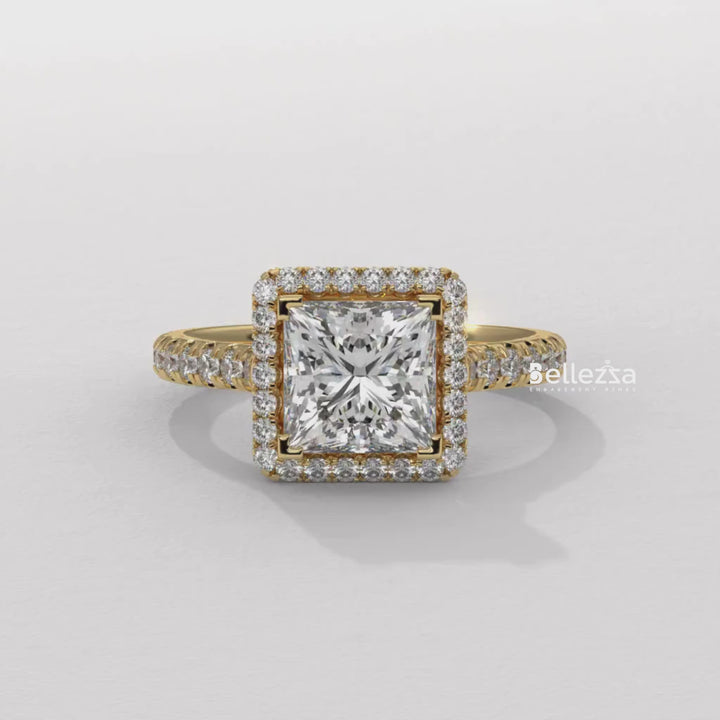 dainty pavé setting ring, pavé solitaire engagement ring, pavé halo engagement ring