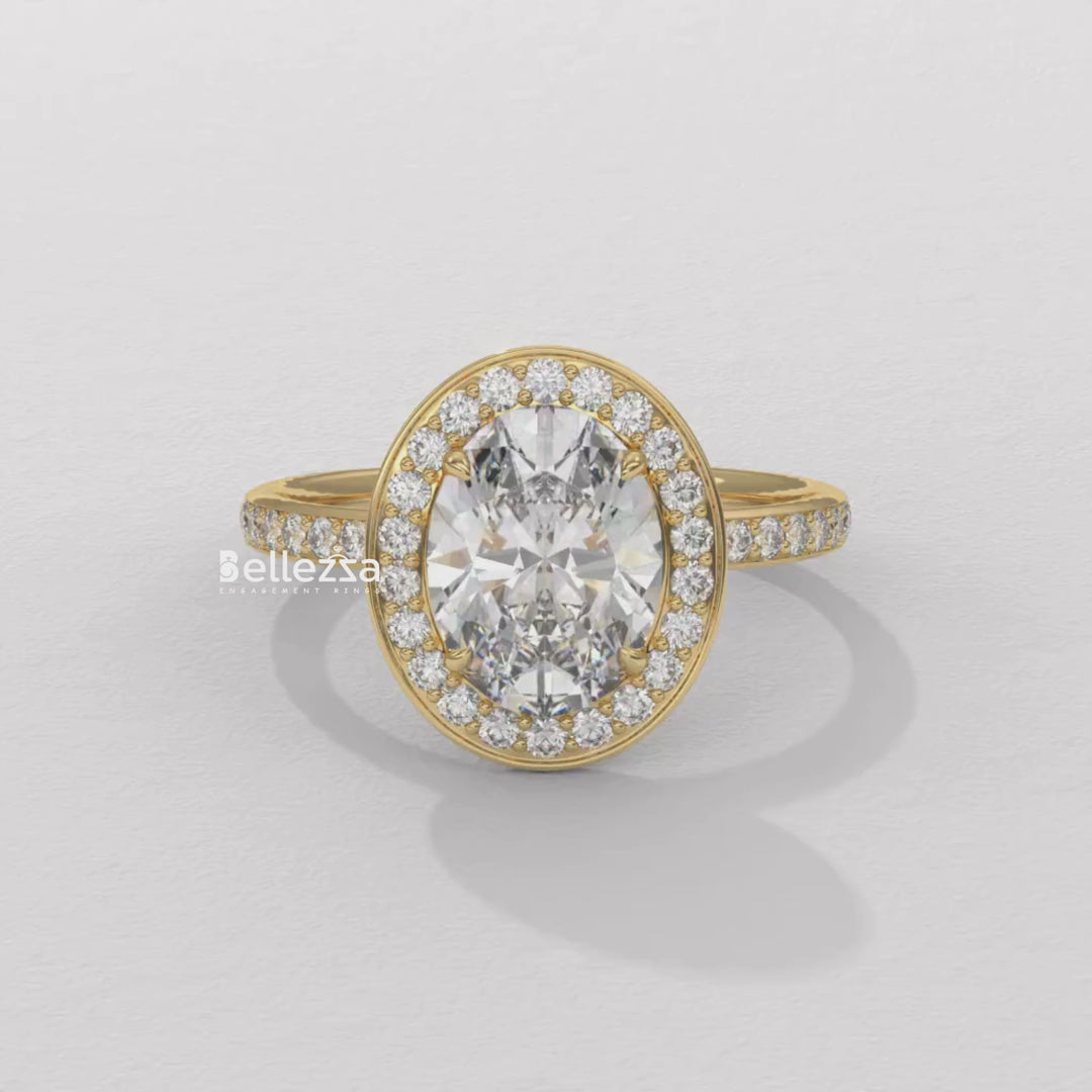 1.50-2.50CT Oval Cut CVD Diamond Halo Setting Engagement Ring