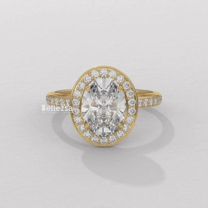 1.50-2.50CT Oval Cut CVD Diamond Halo Setting Engagement Ring
