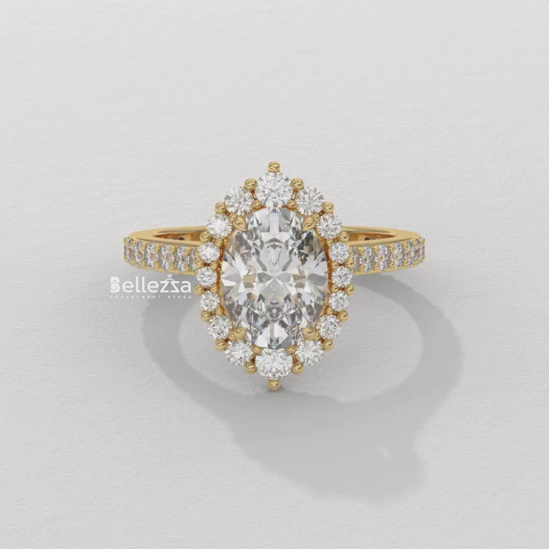 1.50-2.50CT Oval Cut Lab Grown Diamond Cluster Setting Engagement Ring