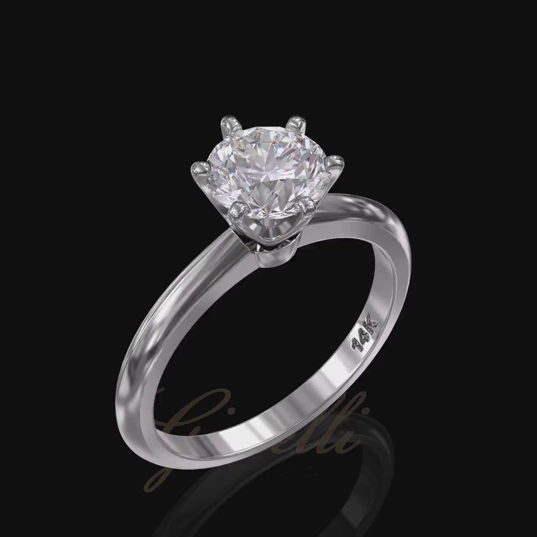 1.0 CT Round Cut Moissanite Six Prong Diamond Engagement Ring