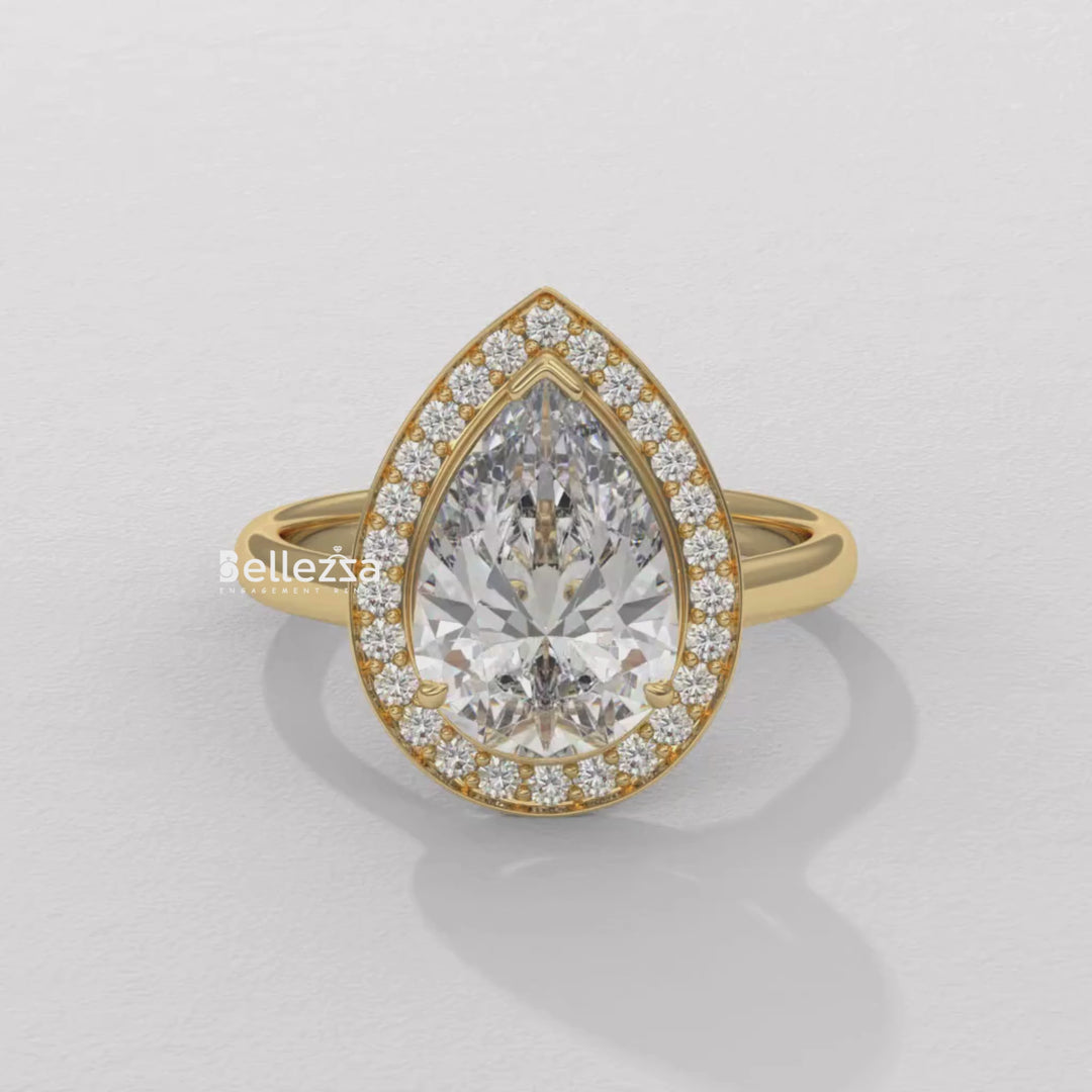 2.0-3.0CT Pear Cut Lab Grown Diamond Halo Setting Engagement Ring