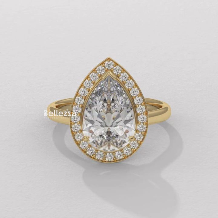 2.0-3.0CT Pear Cut Lab Grown Diamond Halo Setting Engagement Ring