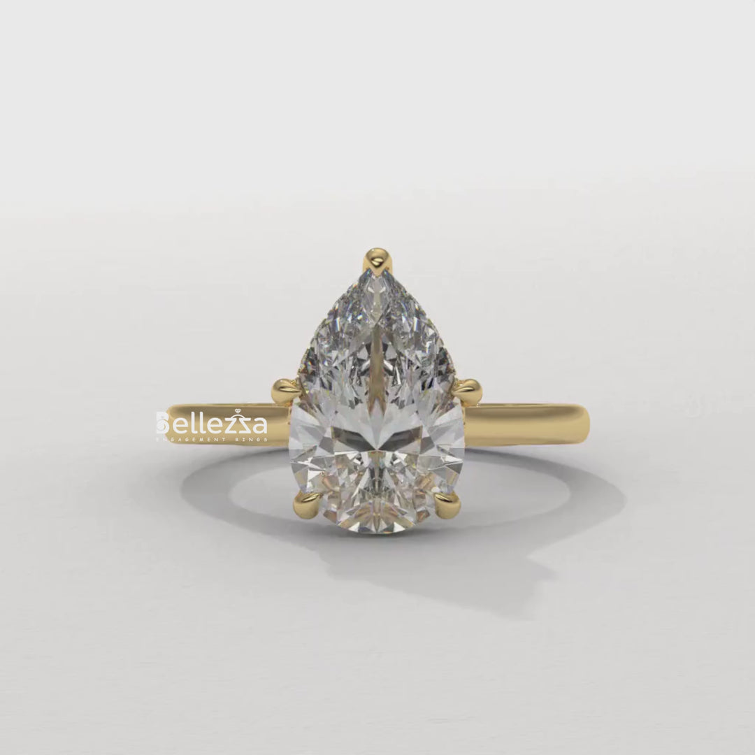 1.50-2.50CT Pear Cut CVD Diamond Hidden Halo Engagement Ring