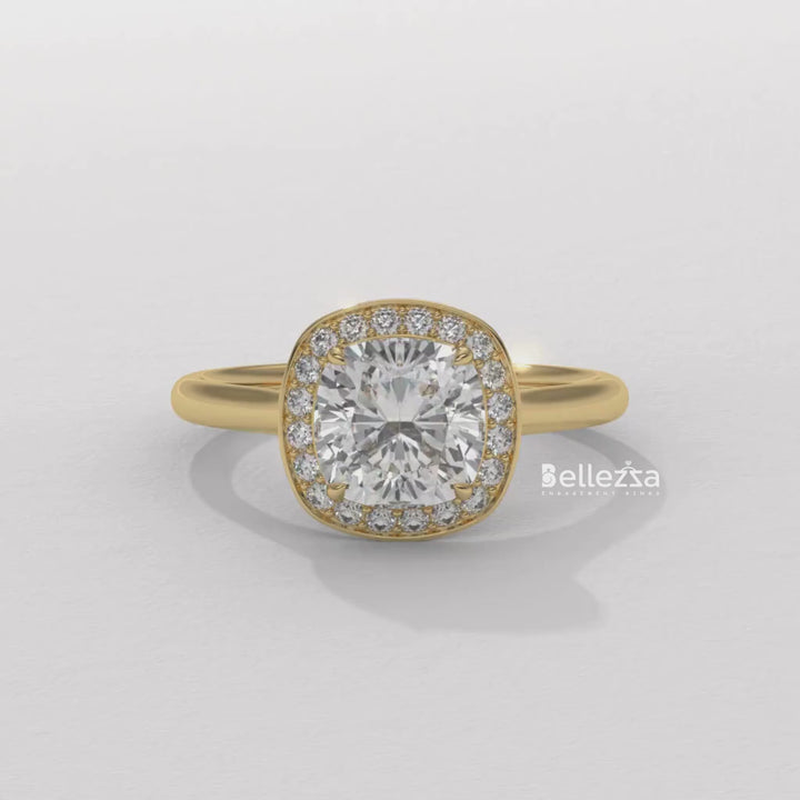 gold cushion cut diamond ring
