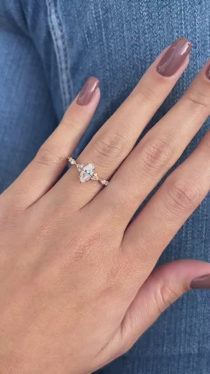 0.7 CT Marquise Cut Moissanite Cluster Engagement Ring