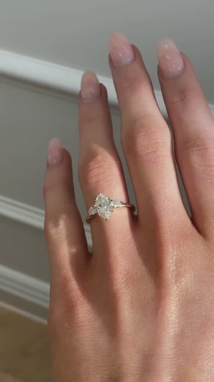 1.50CT Marquise Cut Three Stone Moissanite Engagement Ring