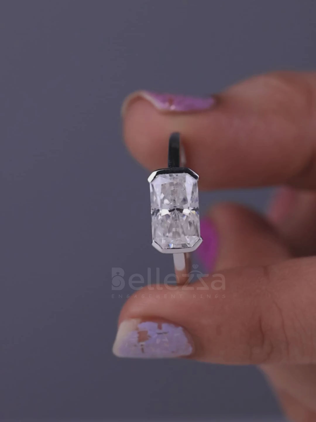 2.0CT Radiant Cut Half Bezel Setting Moissanite Engagement Ring