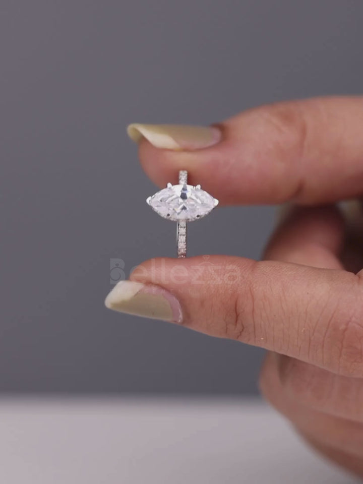 1.0CT Marquise Cut Pave Setting Moissanite Engagement Ring