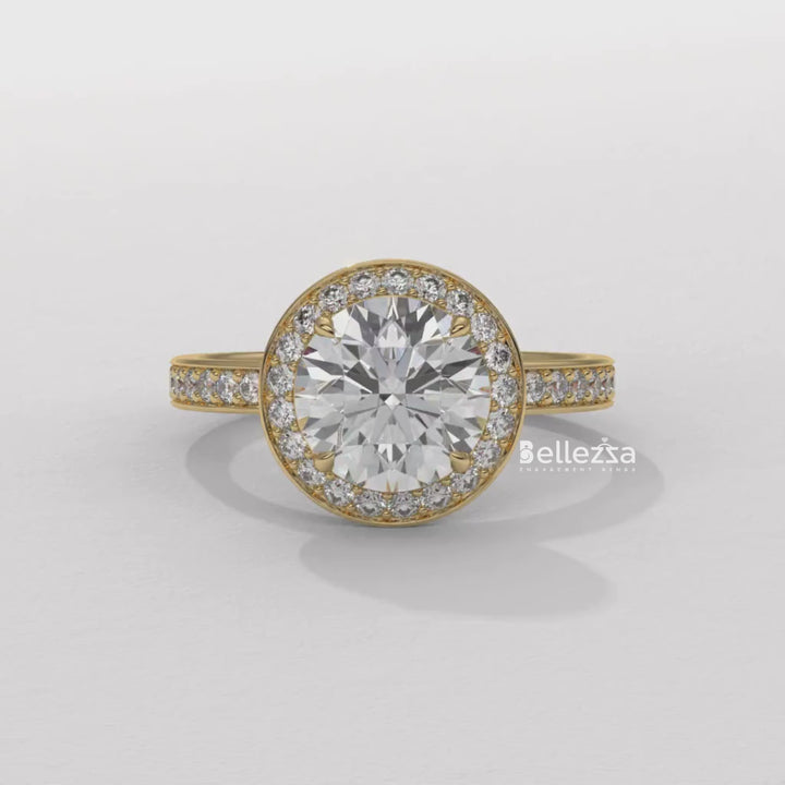 1.50-2.50CT Round Cut CVD Diamond Halo Pave Setting Engagement Ring
