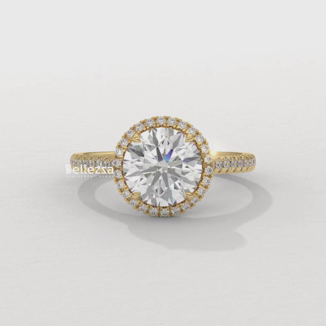 1.50-2.50CT Round Cut Halo Pave Setting CVD Diamond Moissanite Engagement Ring