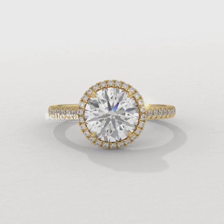 1.50-2.50CT Round Cut Halo Pave Setting CVD Diamond Moissanite Engagement Ring