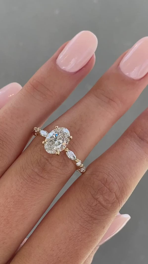 2.0CT-4.0CT Oval Cut Moissanite Hidden Halo Engagement Ring