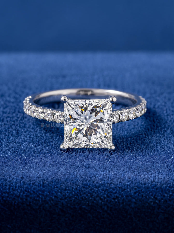 1.70-3.50 CT Princess  Lab Grown Diamond Pave Style Engagement Ring