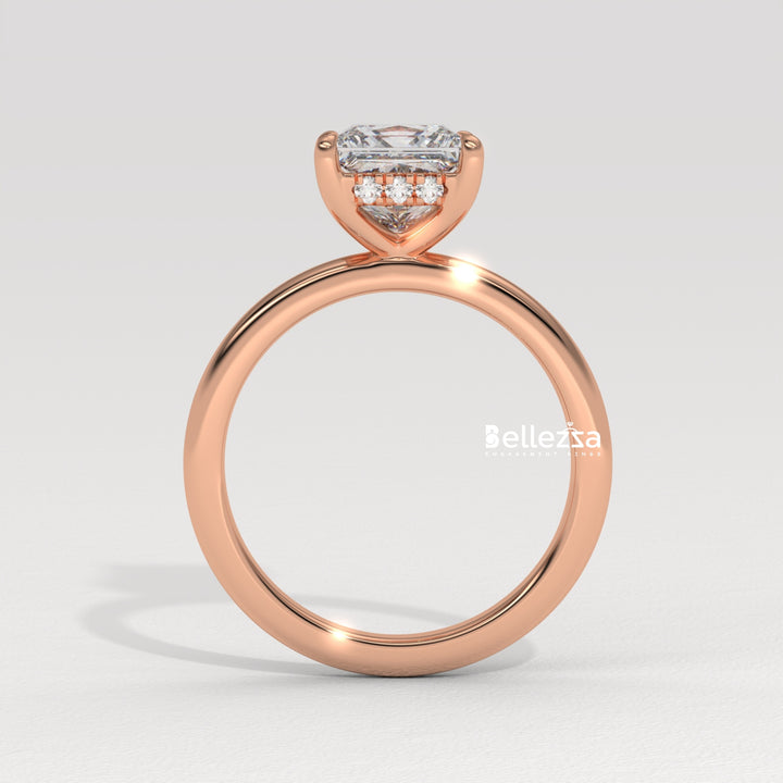 1.0-2.0CT Princess Cut CVD Diamond Hidden Halo Engagement Ring