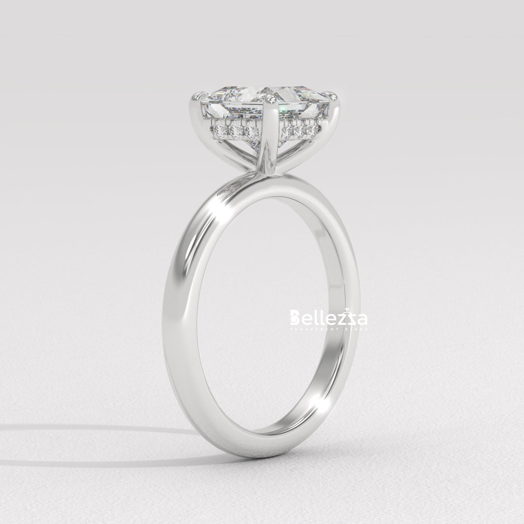 1.0-2.0CT Princess Cut CVD Diamond Hidden Halo Engagement Ring