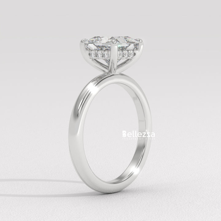 1.0-2.0CT Princess Cut CVD Diamond Hidden Halo Engagement Ring