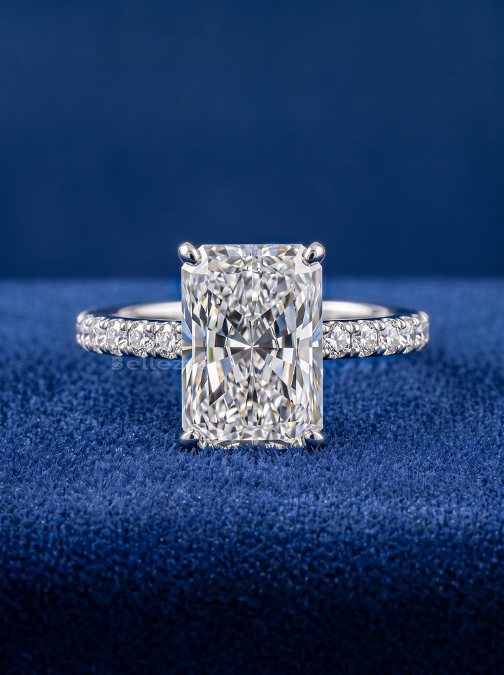 1.0-3.0 CT Radiant  Lab Grown Diamond Pave Style Engagement Ring