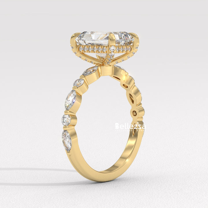 2.50-3.50CT Radiant Diamond Hidden Halo Pave Setting Lab Grown Engagement Ring