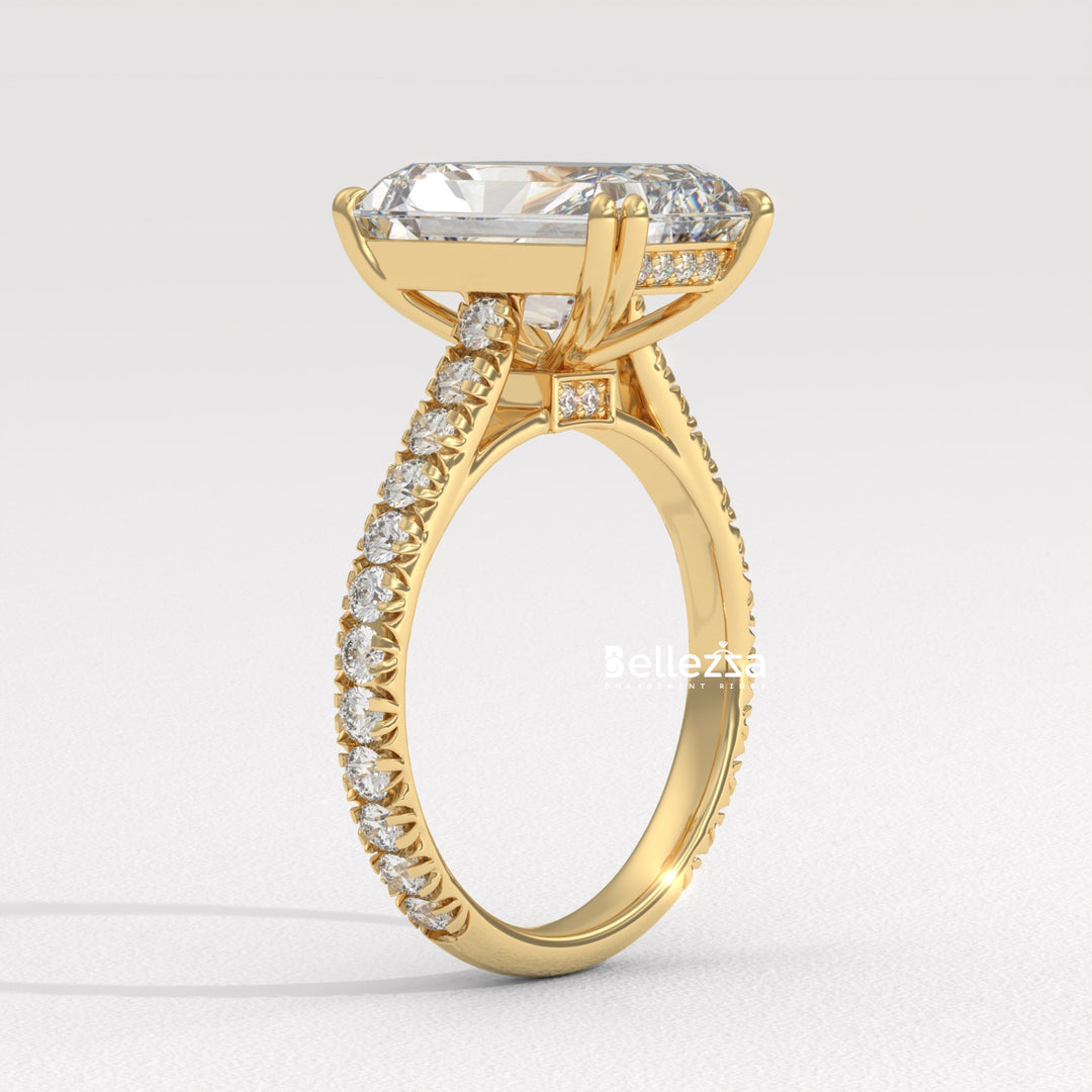 5.0-6.0CT Radiant Diamond Pave Setting Lab Grown Engagement Ring