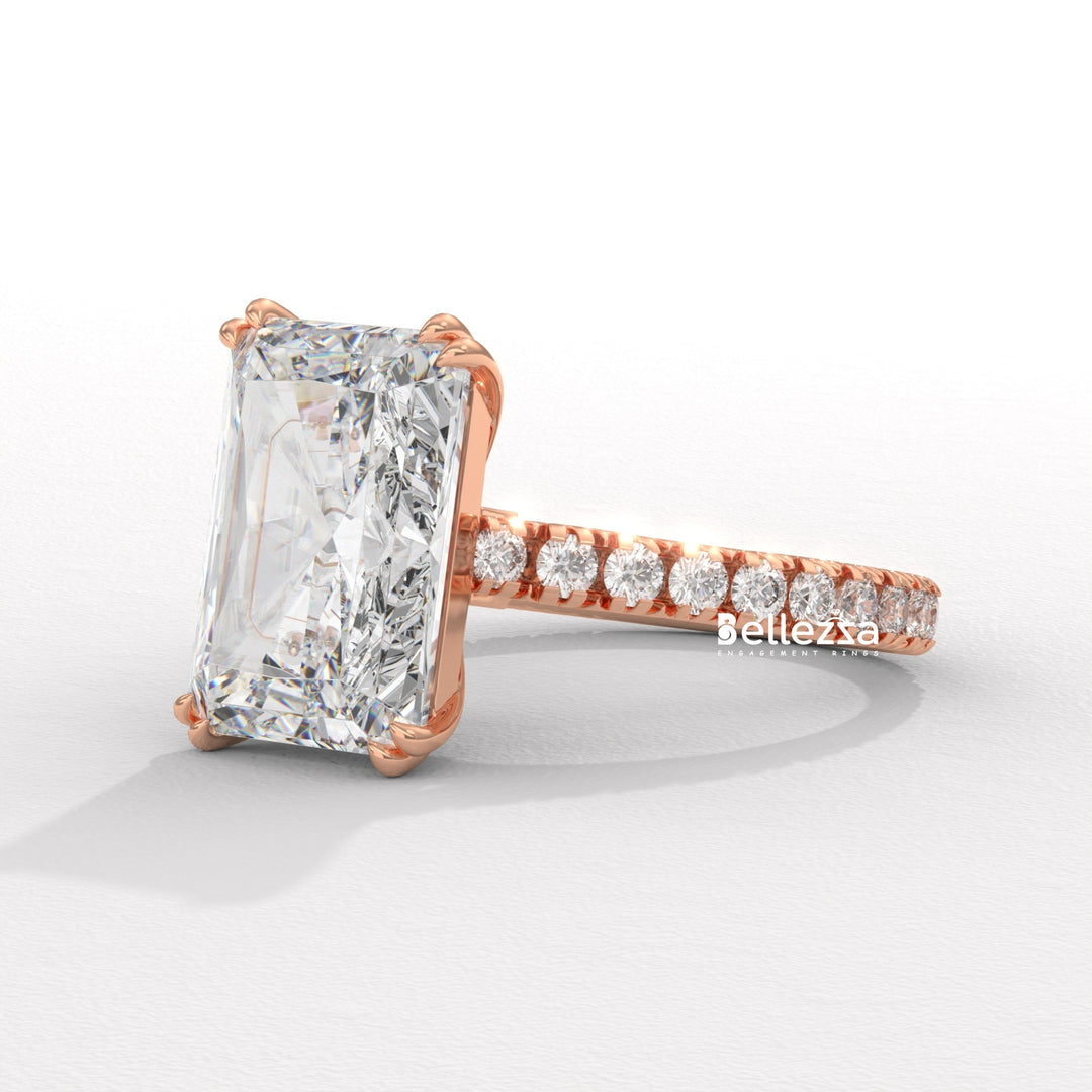 5.0-6.0CT Radiant Diamond Pave Setting Lab Grown Engagement Ring