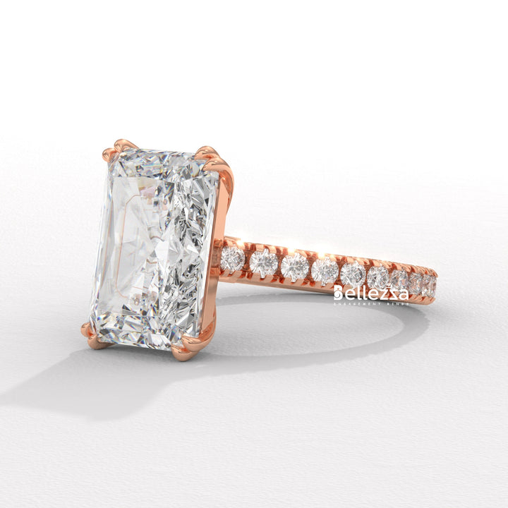 5.0-6.0CT Radiant Diamond Pave Setting Lab Grown Engagement Ring
