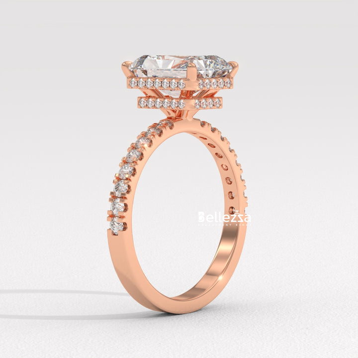1.50-2.50CT Radiant Cut CVD Diamond Pave Setting Engagement Ring