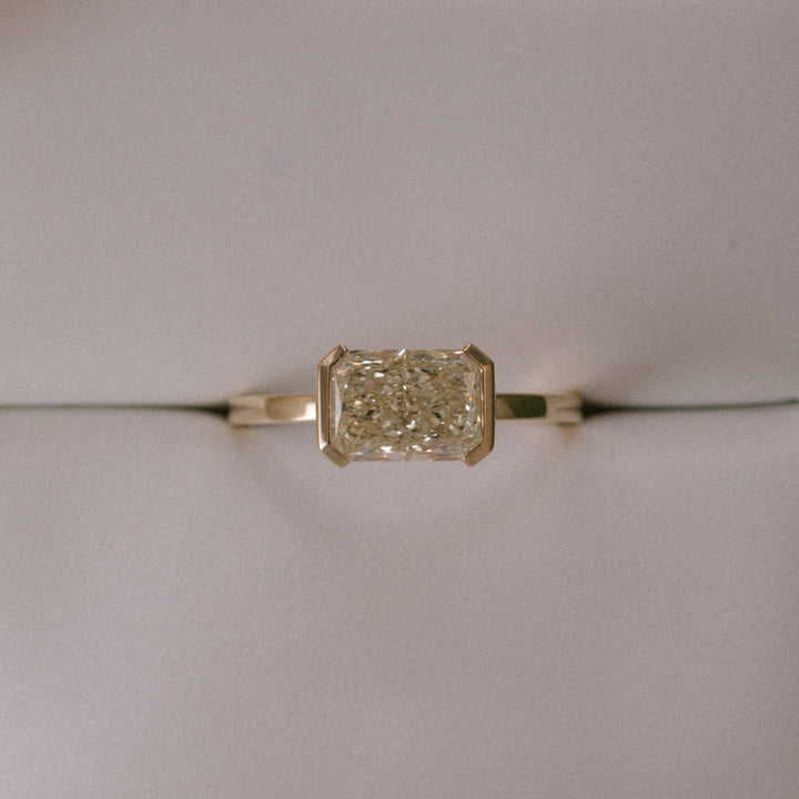 2.0CT Fancy Yellow East-West Radiant Diamond Half Bezel Setting Lab Grown Ring