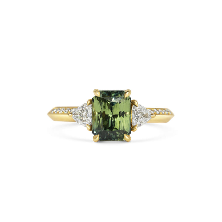 1.50CT Green Radiant Diamond Pave Setting Three Stone Lab Grown Ring