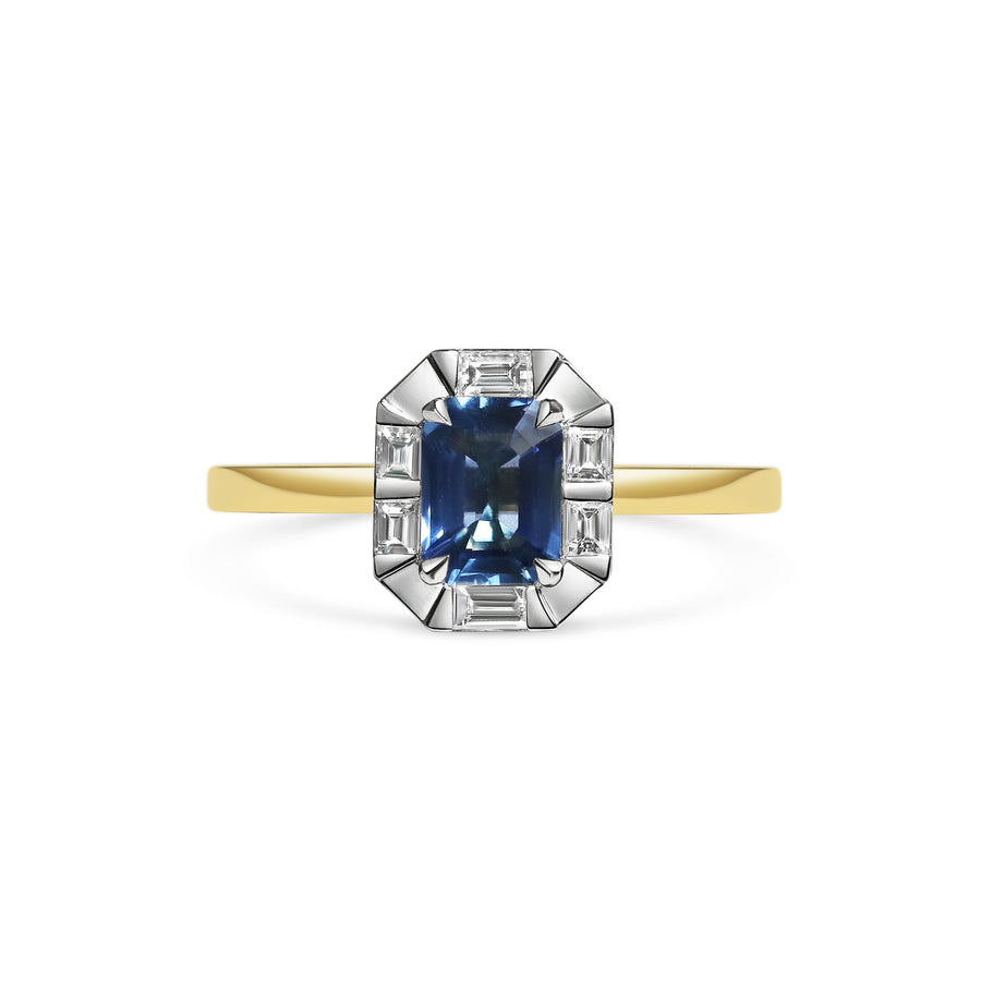 1.0CT Blue Sapphire Rectangular Cut Unique Cluster Setting Lab Grown Ring