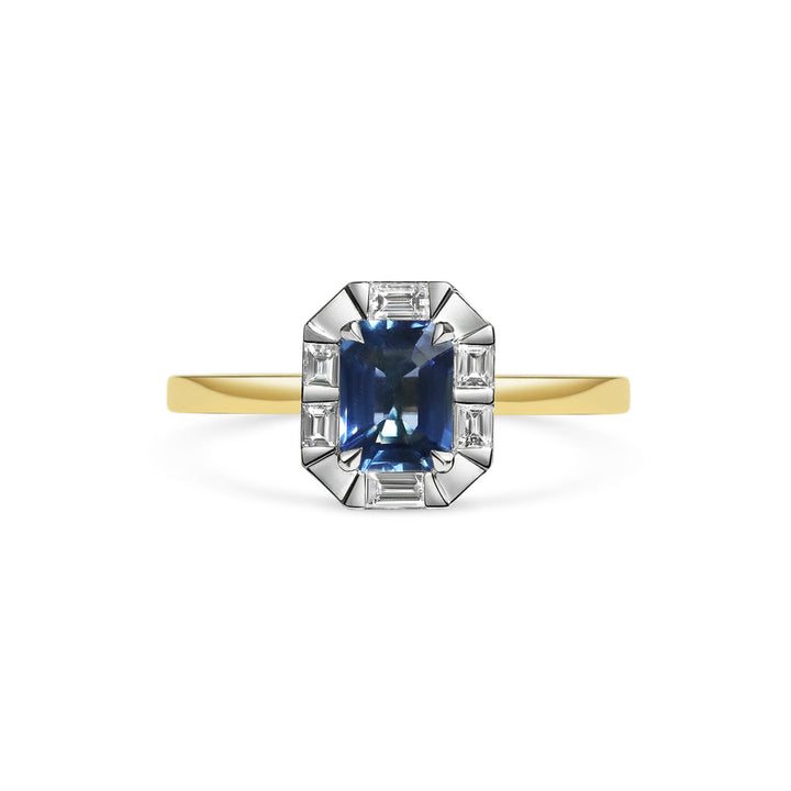 1.0CT Blue Sapphire Rectangular Cut Unique Cluster Setting Lab Grown Ring