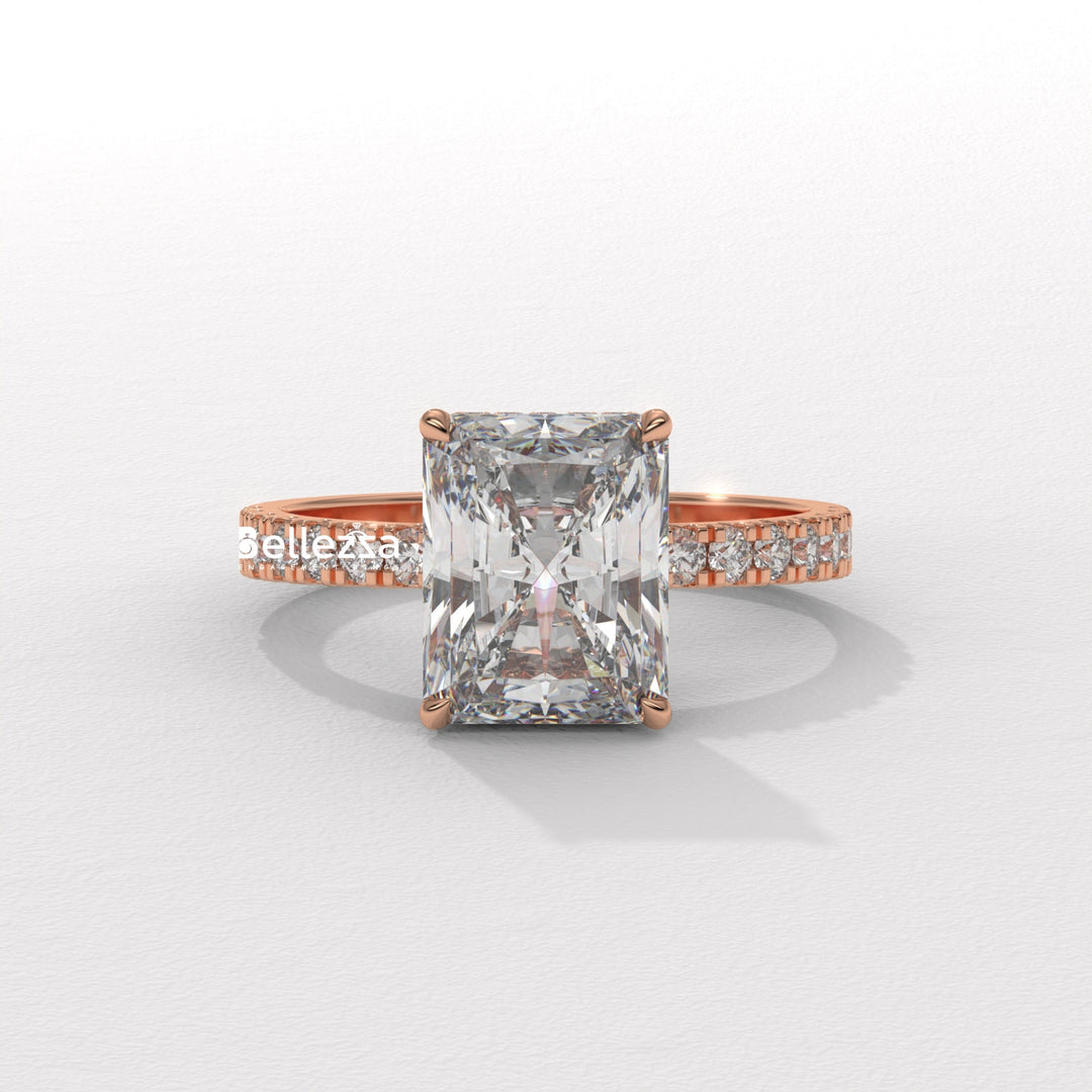 1.50-2.50CT Radiant Cut CVD Diamond Pave Setting Engagement Ring