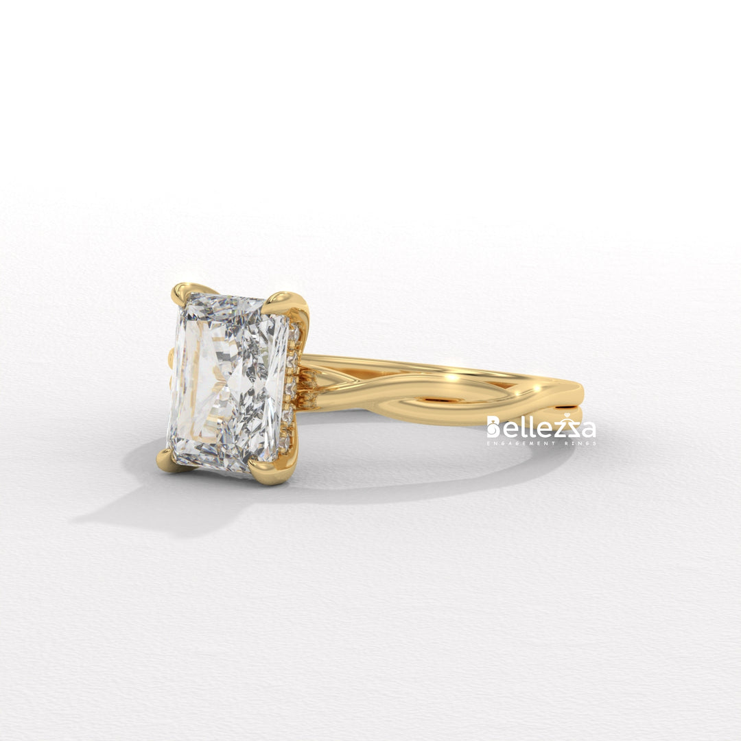 2.0-3.0CT Radiant Diamond Twisted Hidden Halo Lab Grown Engagement Ring