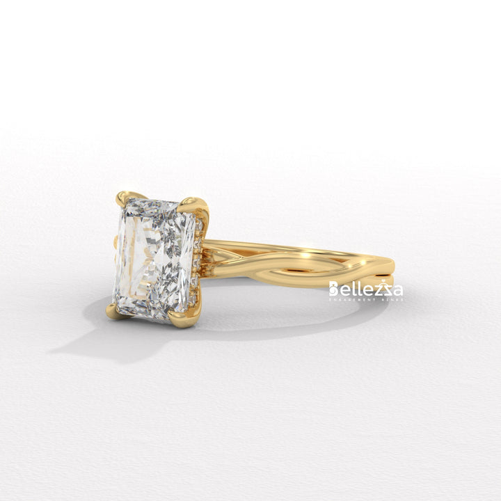 2.0-3.0CT Radiant Diamond Twisted Hidden Halo Lab Grown Engagement Ring