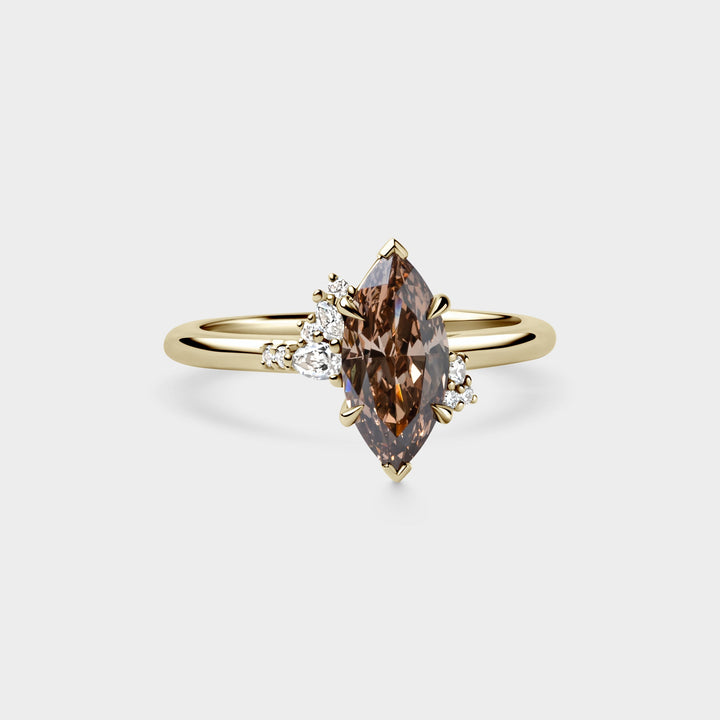1.50CT Fancy Brown Marquise Diamond Cluster Setting Lab Grown Engagement Ring