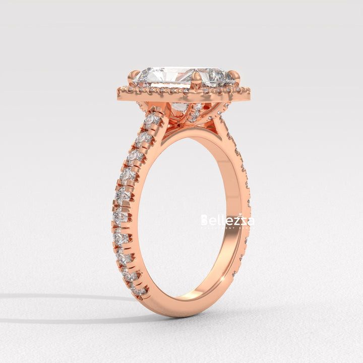 1.50-2.50CT Radiant Cut Lab Grown Diamond Halo Setting Engagement Ring