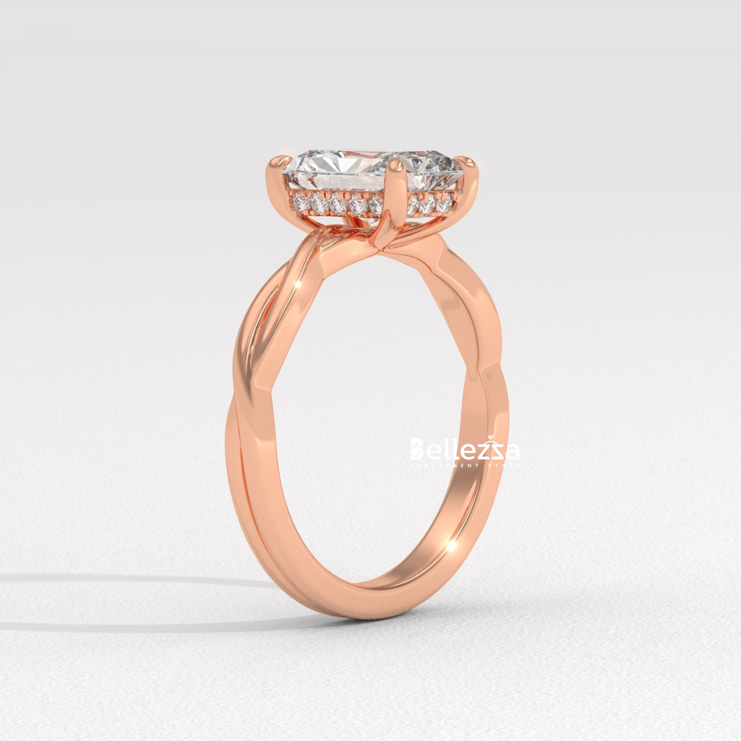 2.0-3.0CT Radiant Diamond Twisted Hidden Halo Lab Grown Engagement Ring