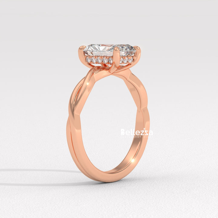 2.0-3.0CT Radiant Diamond Twisted Hidden Halo Lab Grown Engagement Ring