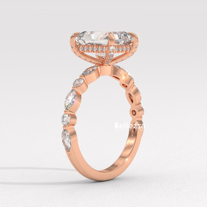 2.50-3.50CT Radiant Diamond Hidden Halo Pave Setting Lab Grown Engagement Ring