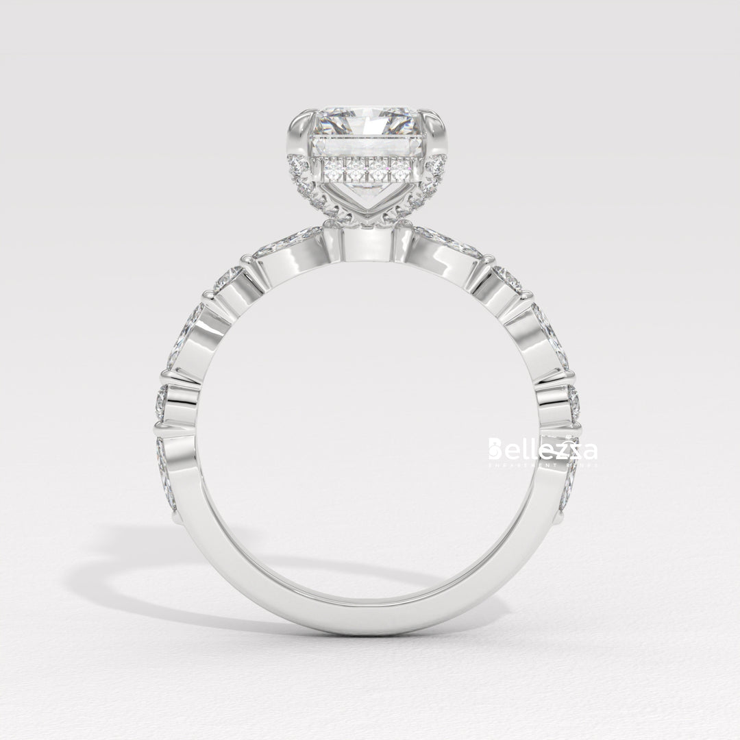 2.50-3.50CT Radiant Diamond Hidden Halo Pave Setting Lab Grown Engagement Ring