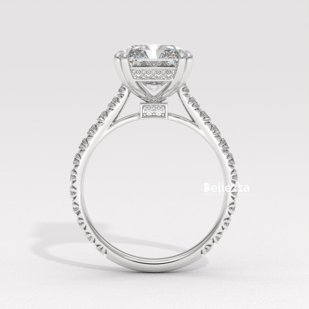 5.0-6.0CT Radiant Diamond Pave Setting Lab Grown Engagement Ring