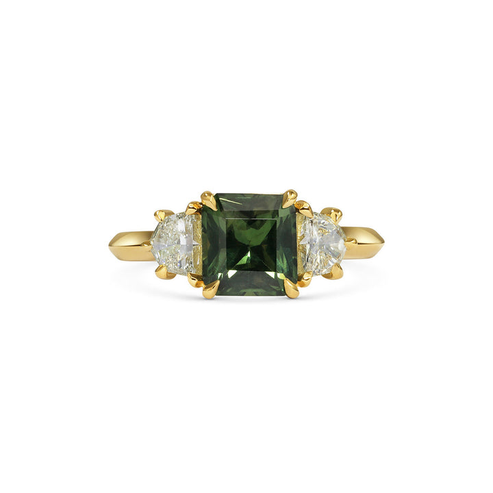 1.50CT Teal Sapphire Radiant Diamond Three Stone Lab Grown Engagement Ring