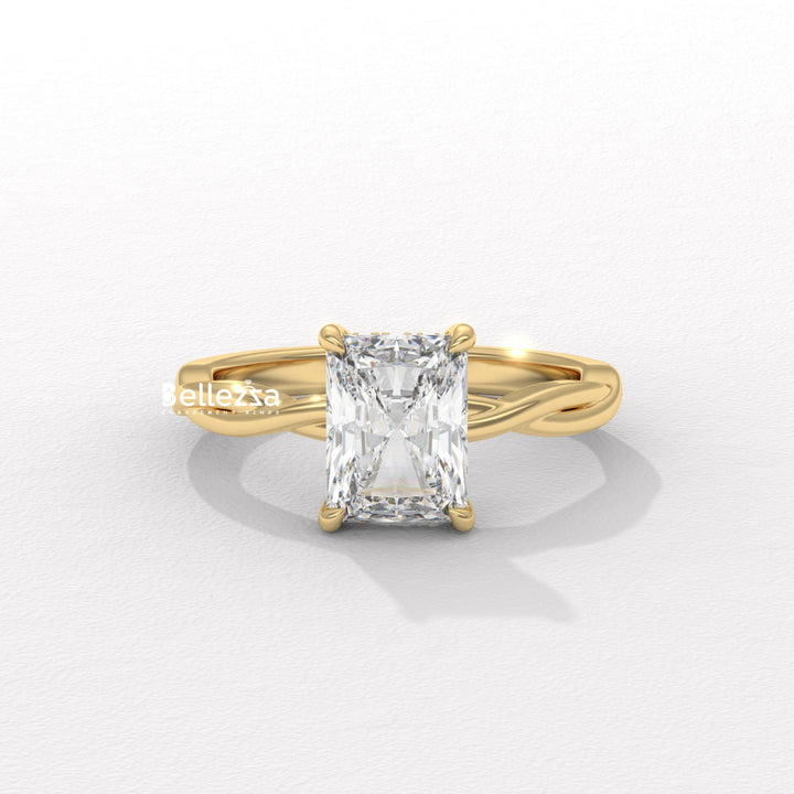 2.0-3.0CT Radiant Diamond Twisted Hidden Halo Lab Grown Engagement Ring