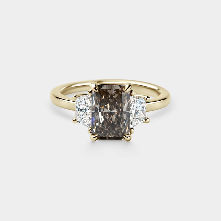 2.0CT Fancy Brown Radiant Diamond Three Stone Lab Grown Engagement Ring
