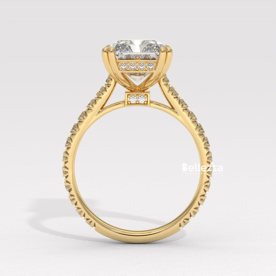 5.0-6.0CT Radiant Diamond Pave Setting Lab Grown Engagement Ring