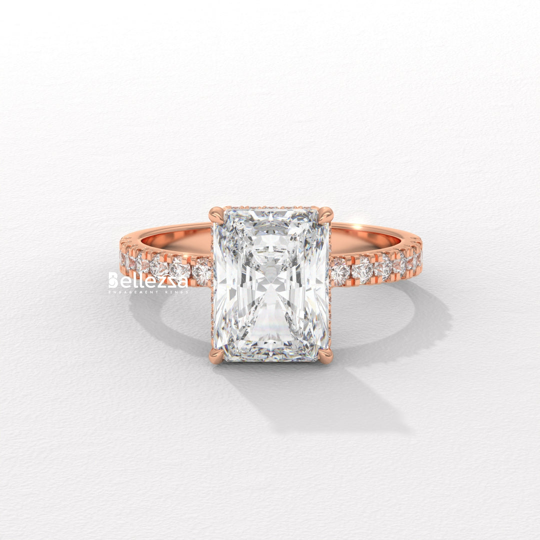 1.50-2.50CT Radiant Cut CVD Diamond Pave Setting Engagement Ring