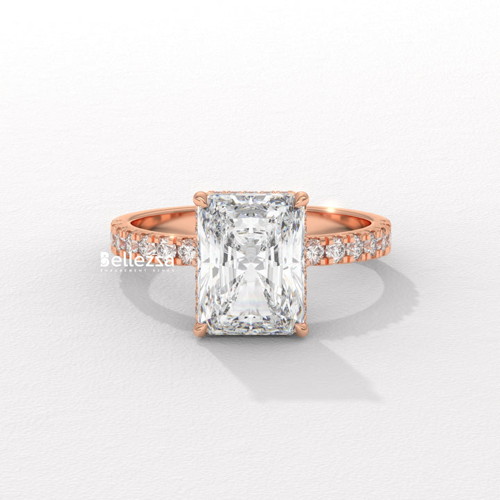 1.50-2.50CT Radiant Cut CVD Diamond Pave Setting Engagement Ring